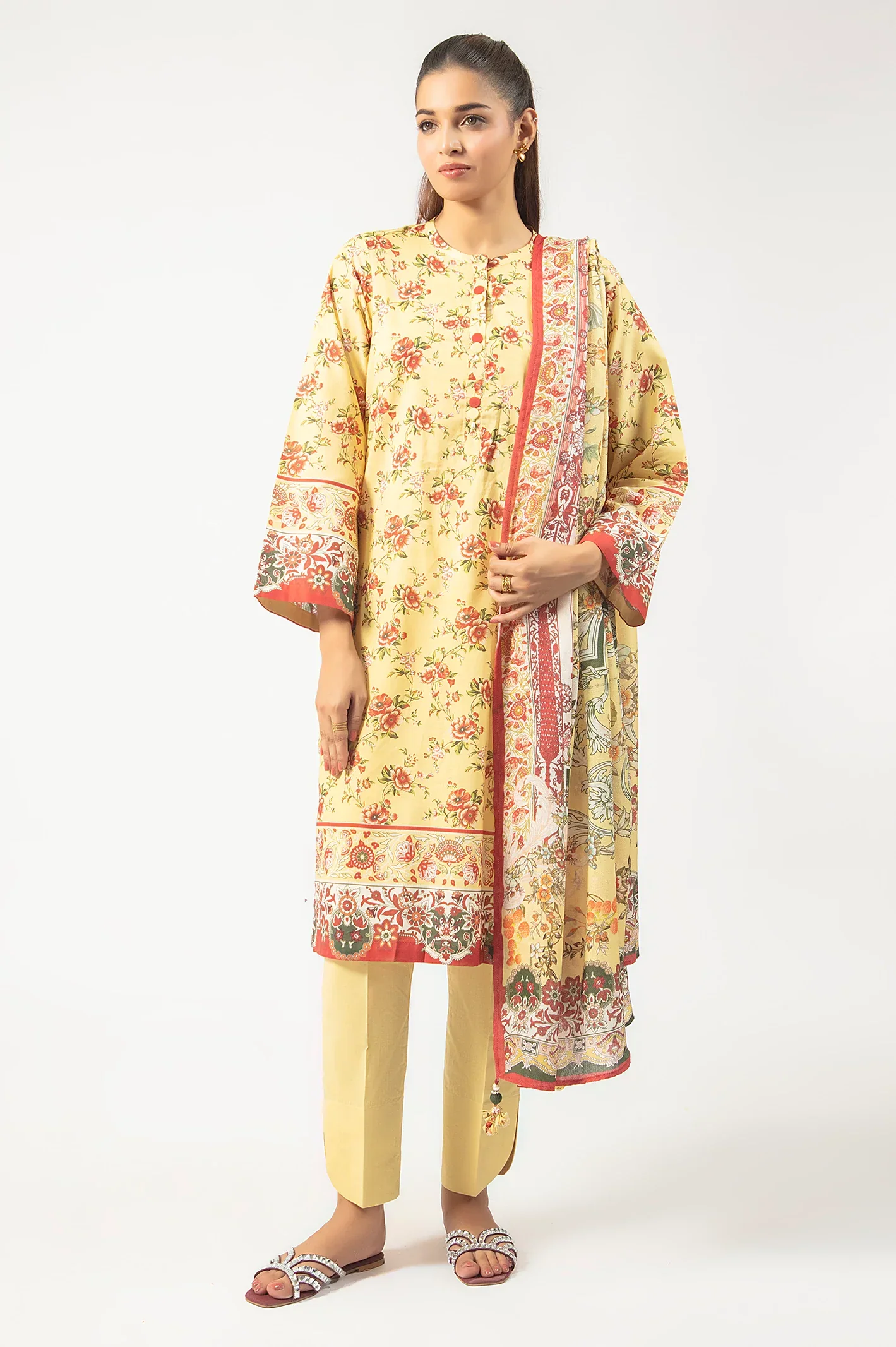 Printed Lawn-Yellow Unstitched 3PC