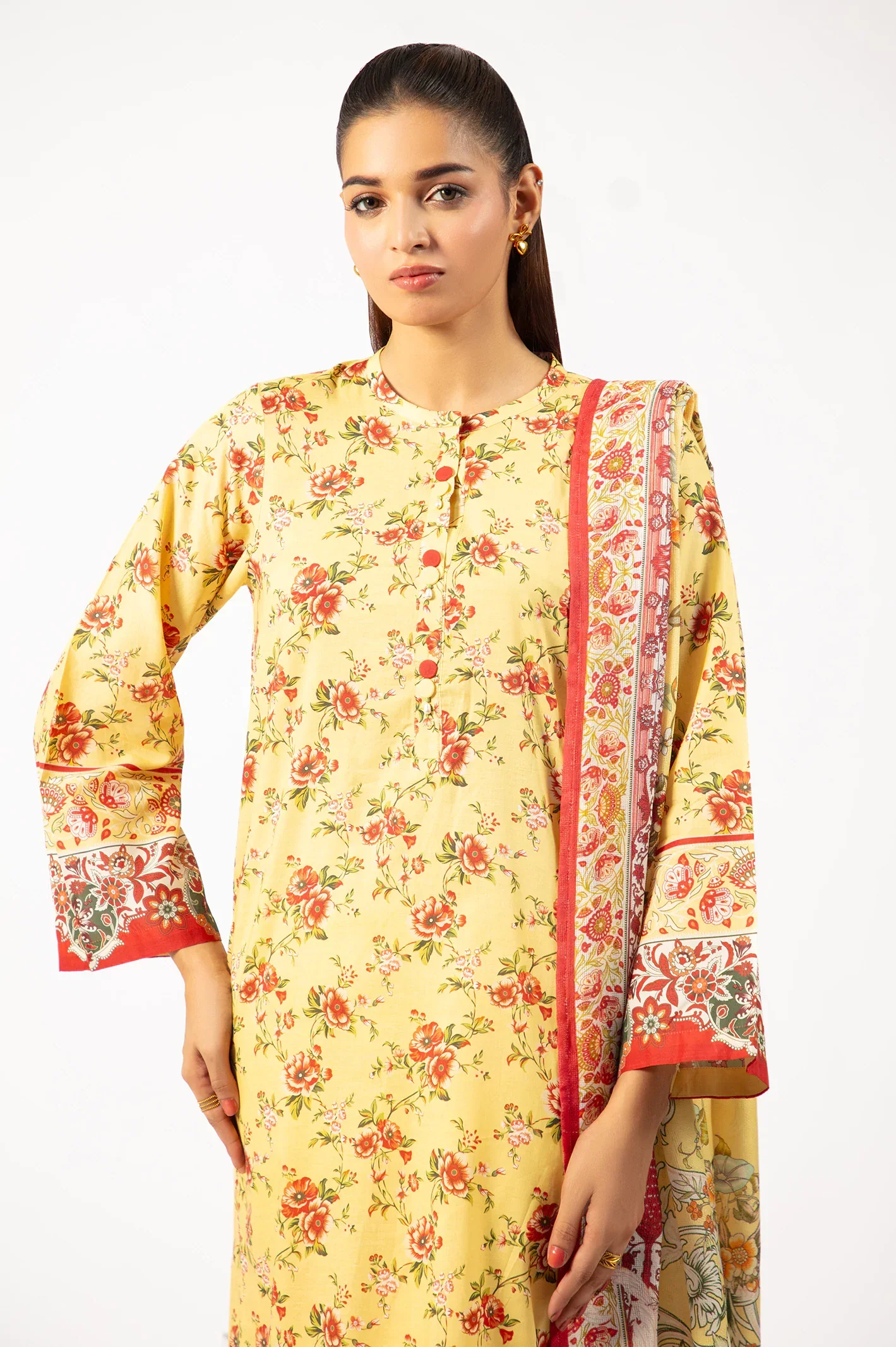 Printed Lawn-Yellow Unstitched 3PC - Image 3