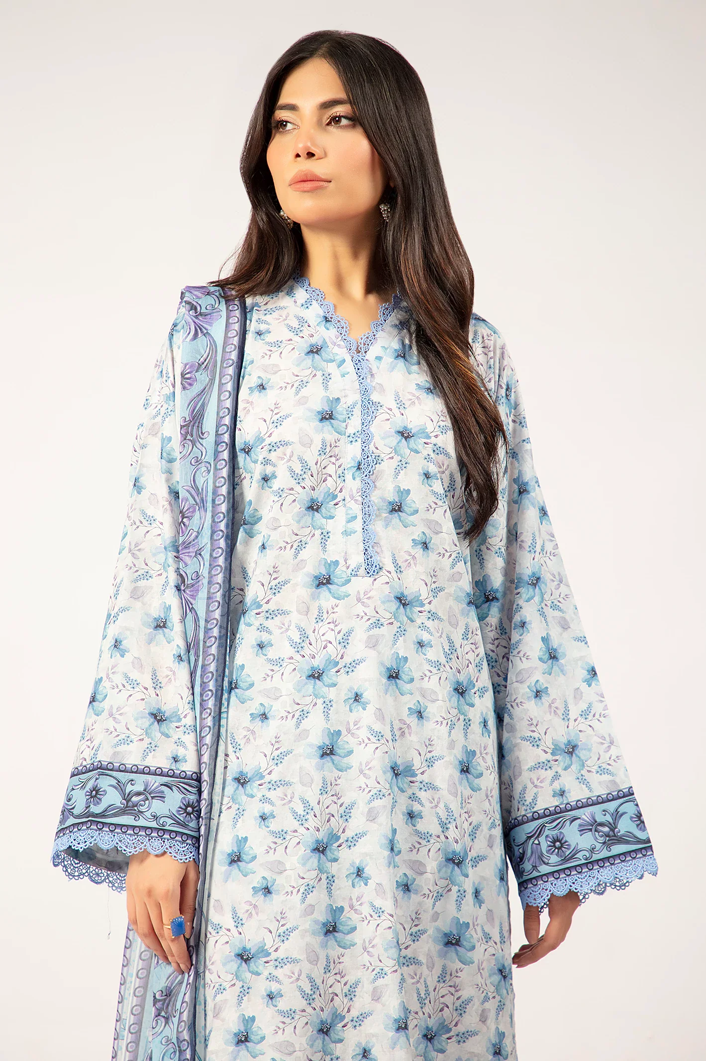 Printed Lawn-Light Grey Unstitched 3PC - Image 3