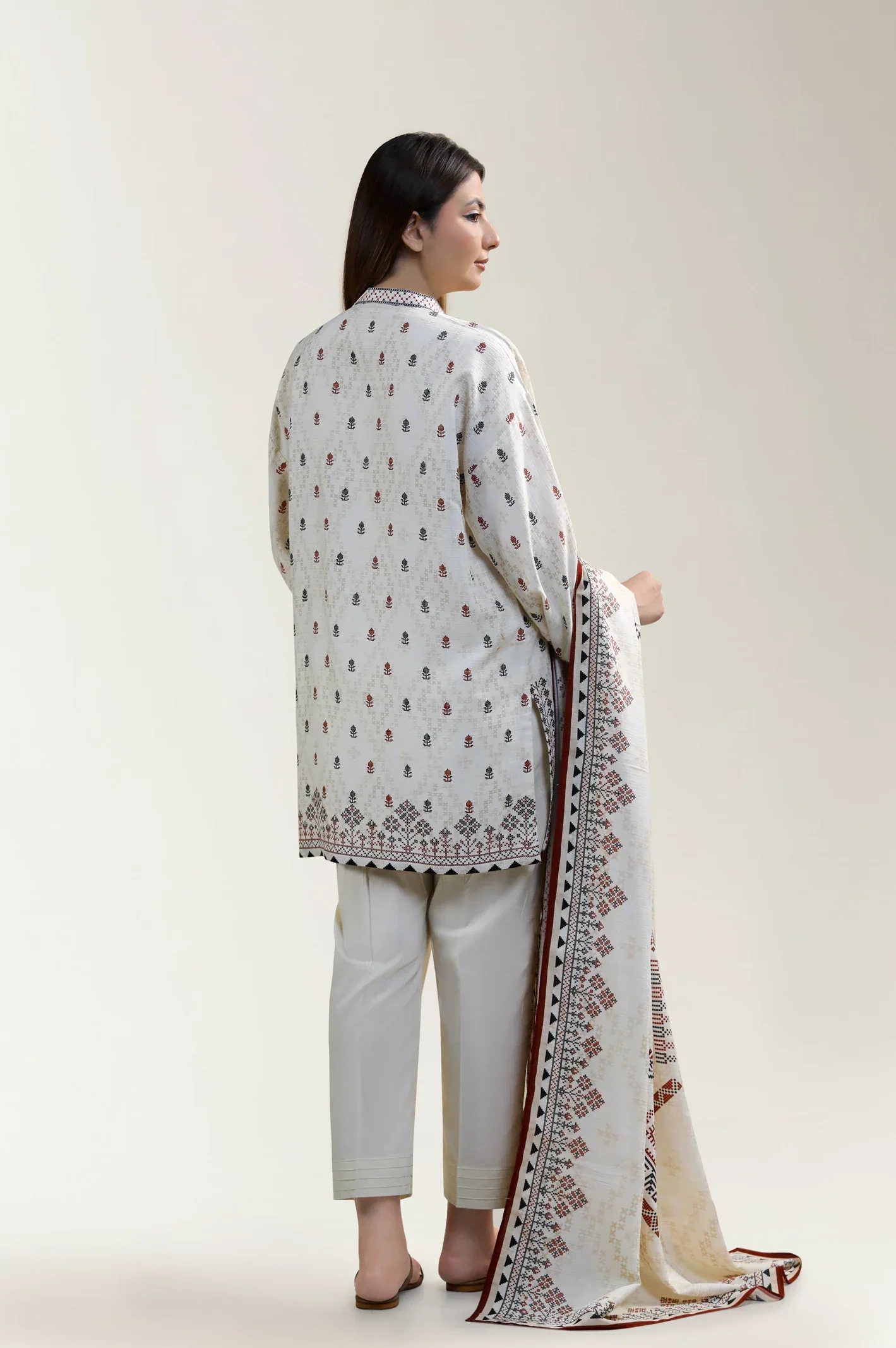 Beige Printed 3PC Unstitched - Image 8