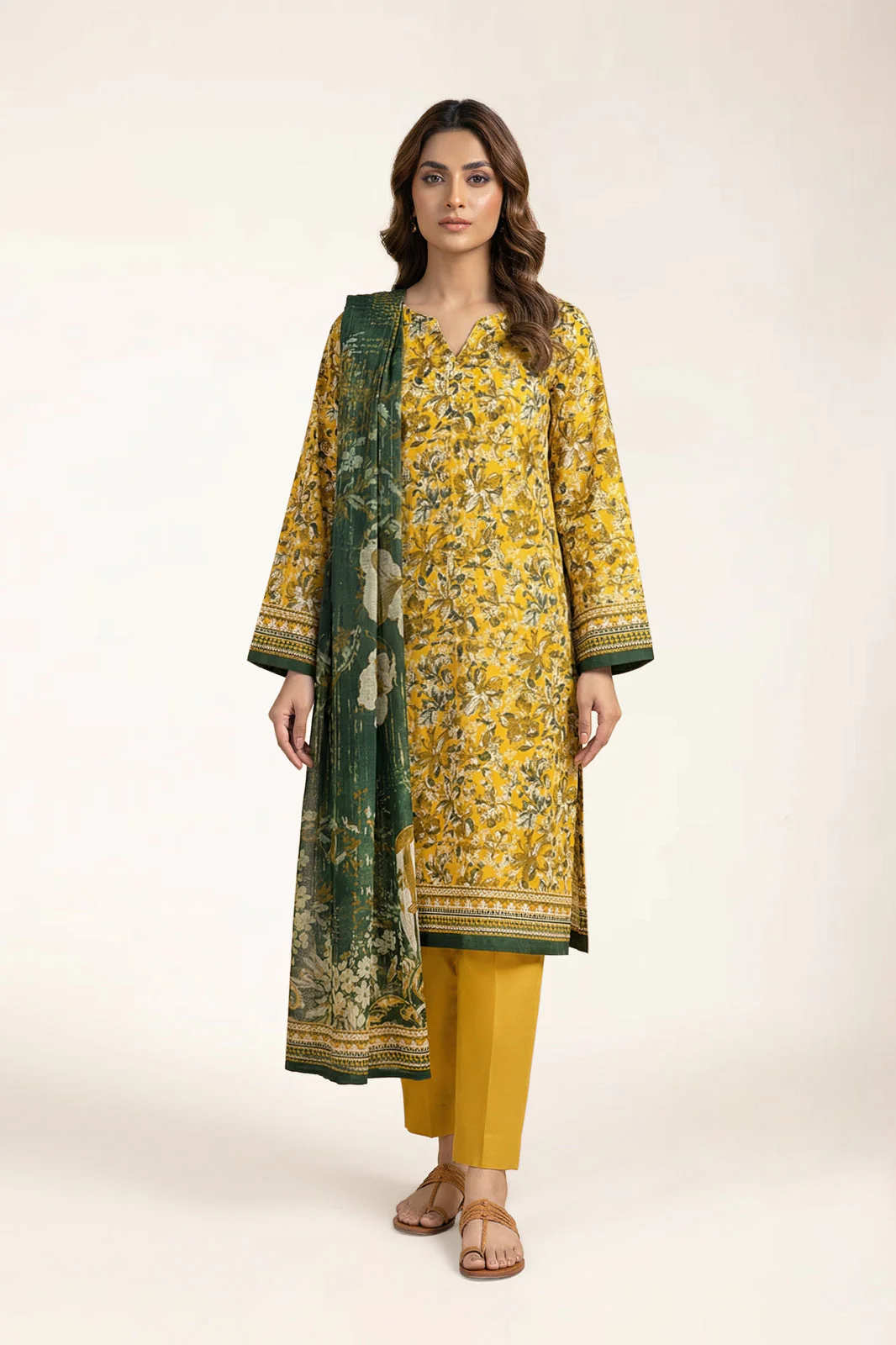 Cotton Viscose-Yellow Unstitched 3PC