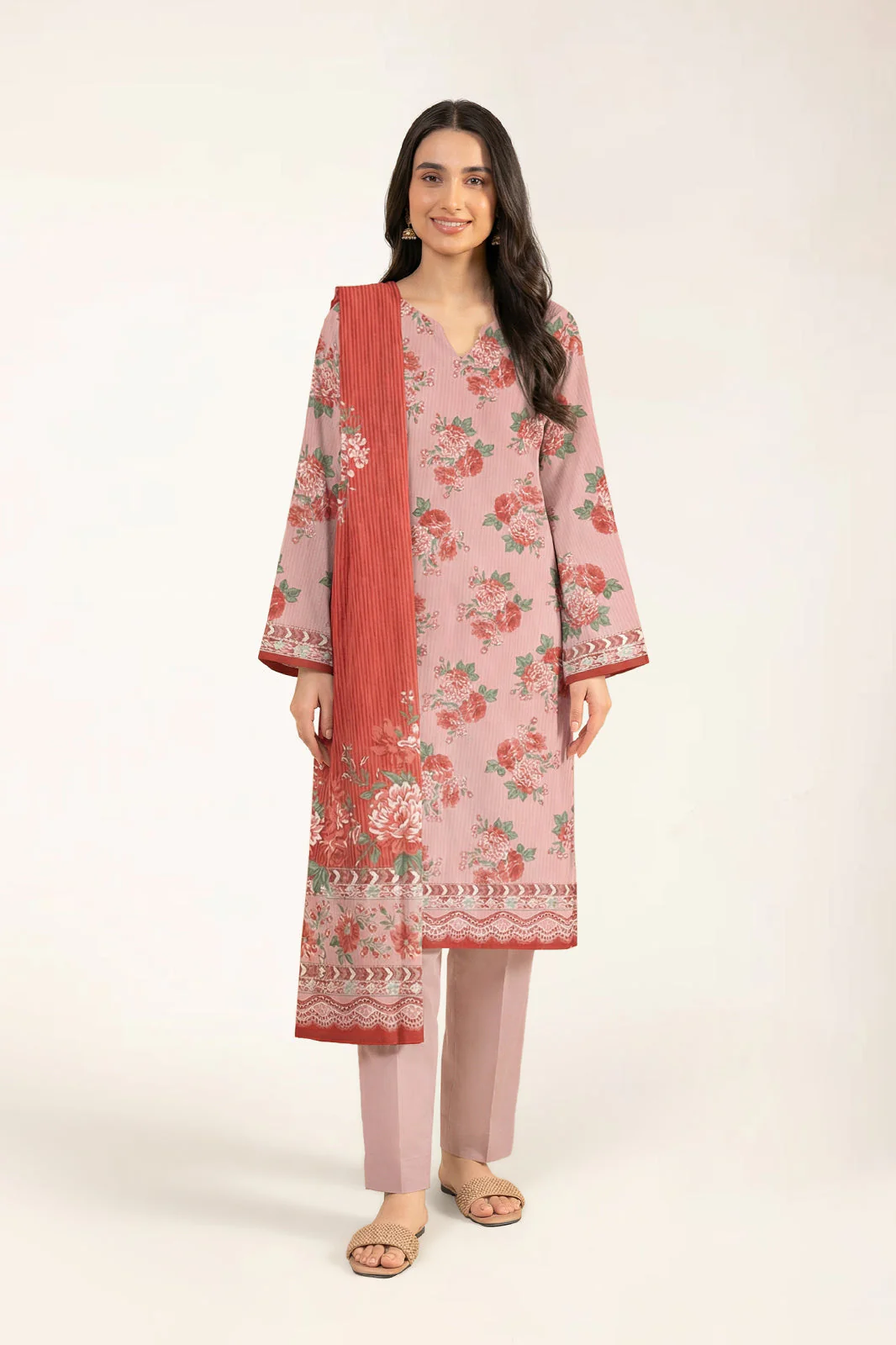 Cotton Viscose-Pink Unstitched 3PC