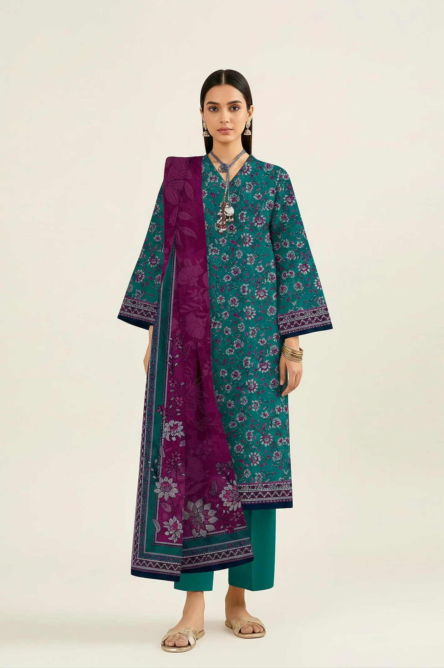 Cotton Viscose-Green Unstitched 3PC