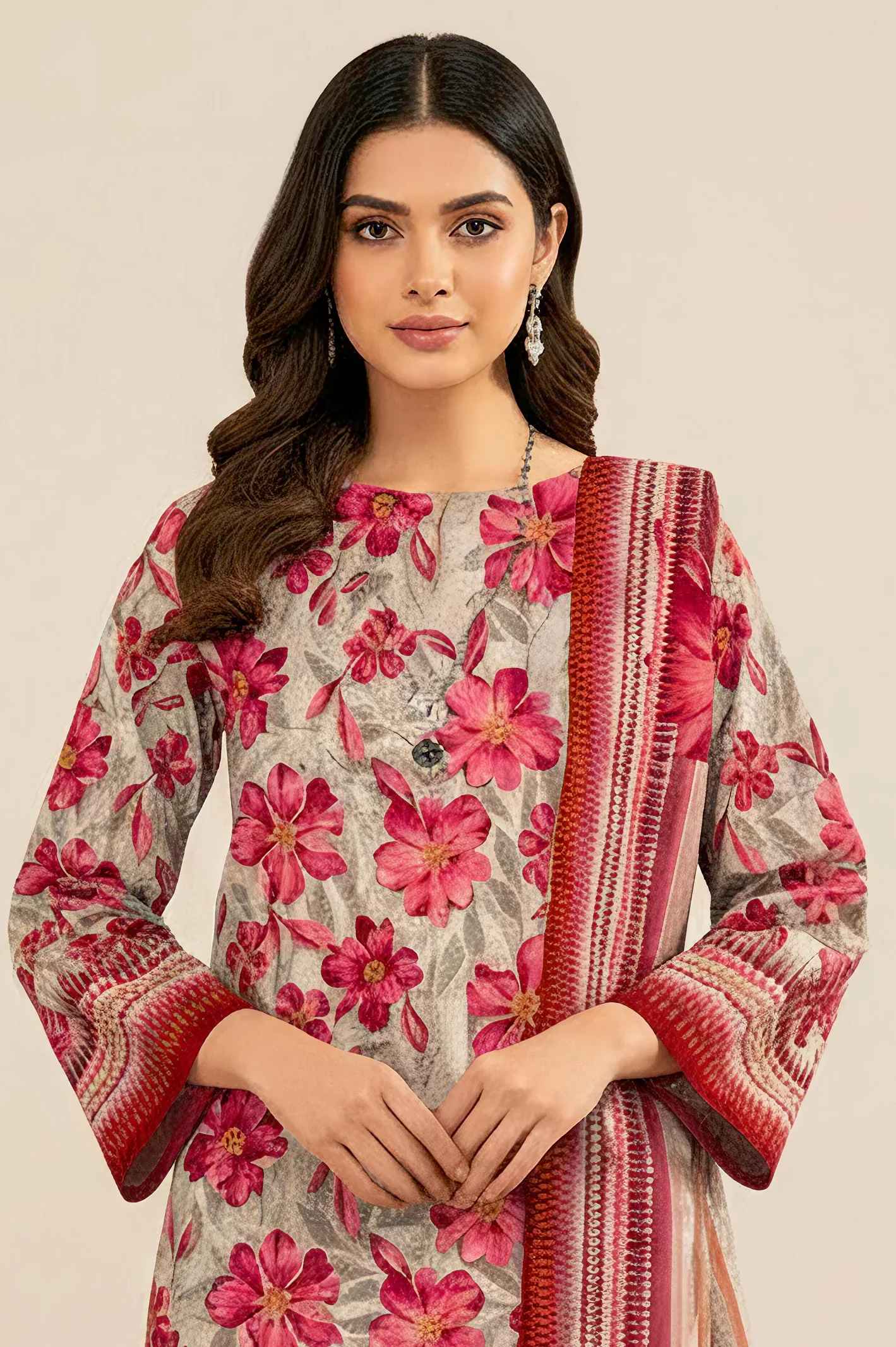 Cotton Viscose-Beige Unstitched 3PC - Image 2